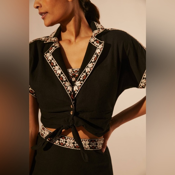 Anthropologie Tie-Front Button Down Shirt and Midi Skirt Set - Picture 3 of 12